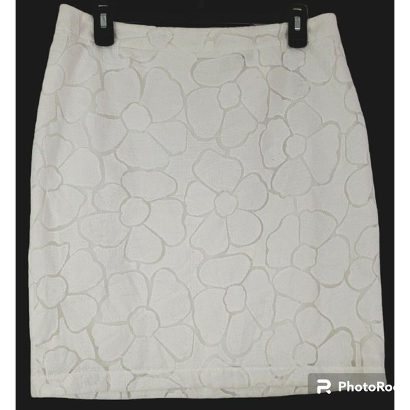 Tommy Bahama ~Woman Size 8~ White Textured Print Cotton Pencil Skirt Fully Lined - Picture 1 of 9
